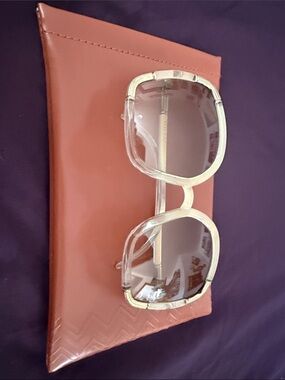 Ted Lapidus Frame Oversized Sunglasses with Gold Accents - Clear/Gold